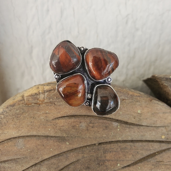 New Rare Red Tiger Eye 925 Silver Ring. - Picture 3 of 8